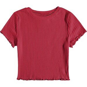 Women's Solid Crew Neck Ribbed Knit Short Sleeve Crop Top T Shirts